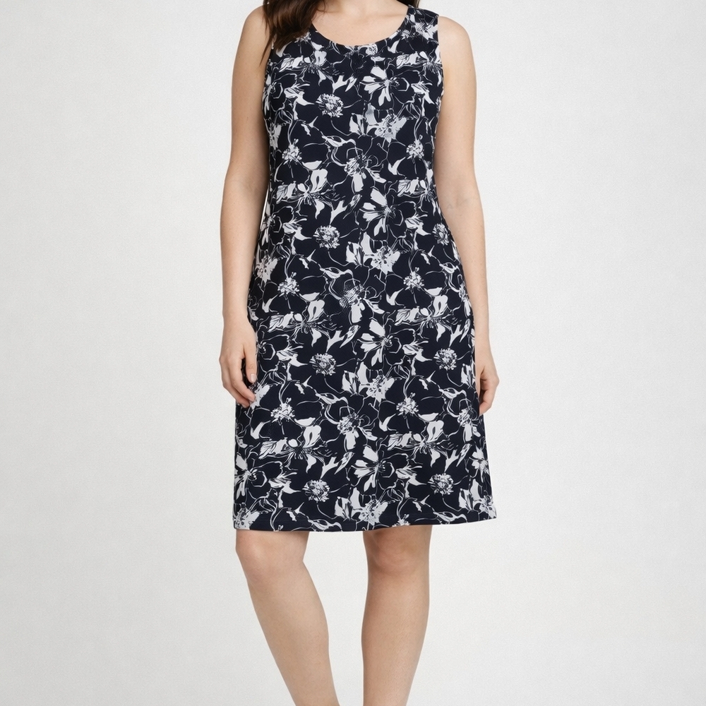 Lands' End Black and White Floral Dress  100%cotton